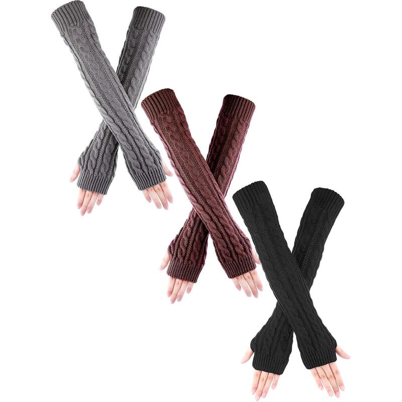 3 Pairs Arm Warmers Long Fingerless Gloves Knit Wrist Warmers with Thumb Hole Open Finger Arm Socks for Women Adult