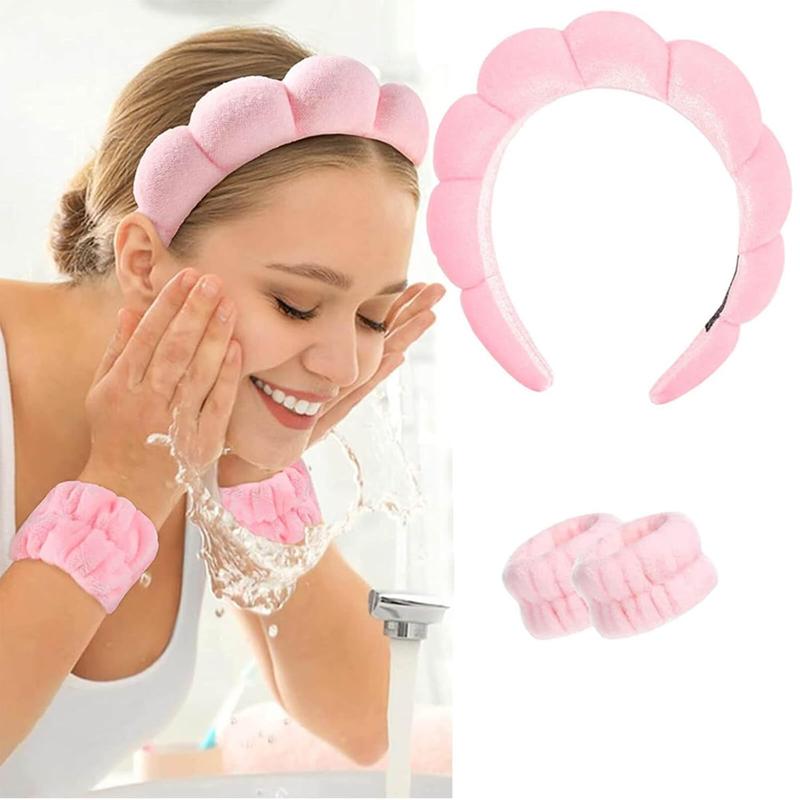 Velvet Spa Headband Sponge Headbands Padded Soft Hairband for Women Fashion Hair Hoop Christmas Gifts Headwear Thick Hair Accessory Head Wraps for Spa Wash Face Makeup Yoga (Pink)