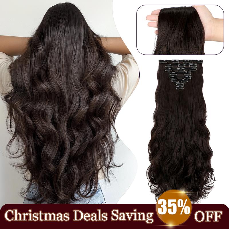 Cephemer Clip in Hair Extensions, 8 PCS  Curly Wave 24inch 130g Natural & Fluffy & Blends Well Hair Extensions, Synthetic Hairpieces Black Friday 2024 Christmas