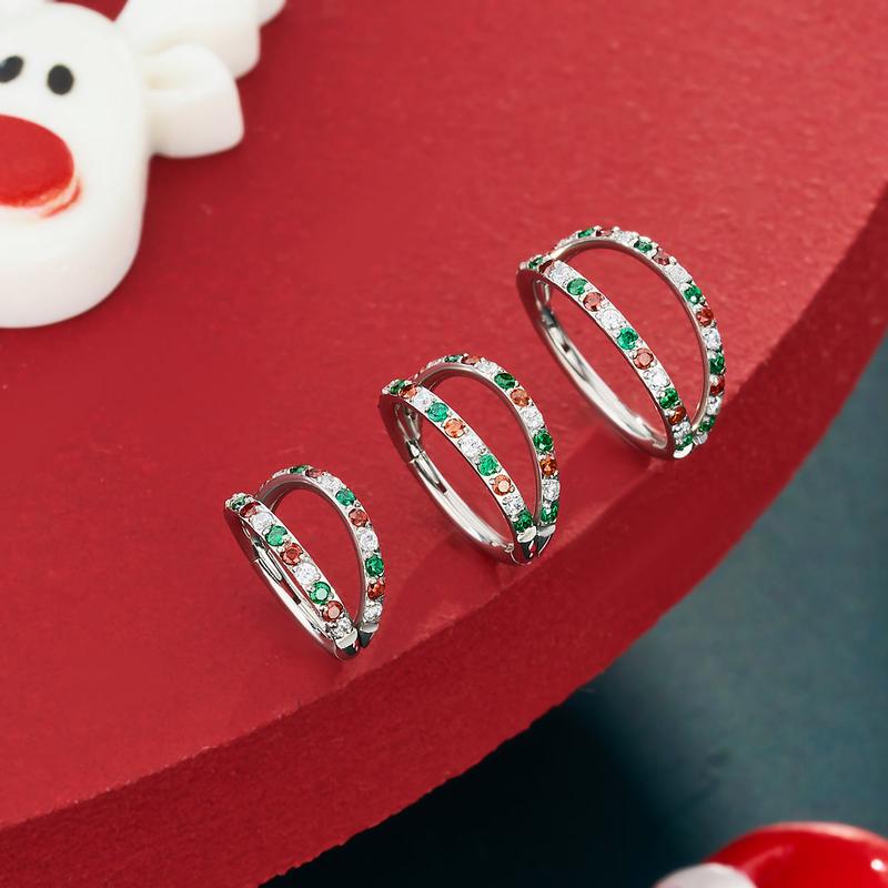 Oufer 18G Christmas Color CZ Double Hoop Nose Ring Christmas Gift