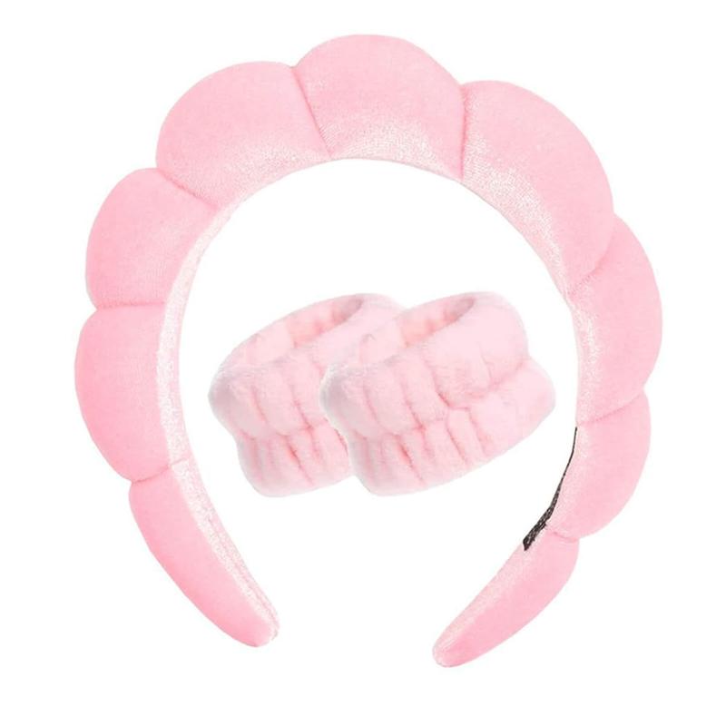 Velvet Spa Headband Sponge Headbands Padded Soft Hairband for Women Fashion Hair Hoop Christmas Gifts Headwear Thick Hair Accessory Head Wraps for Spa Wash Face Makeup Yoga (Pink)