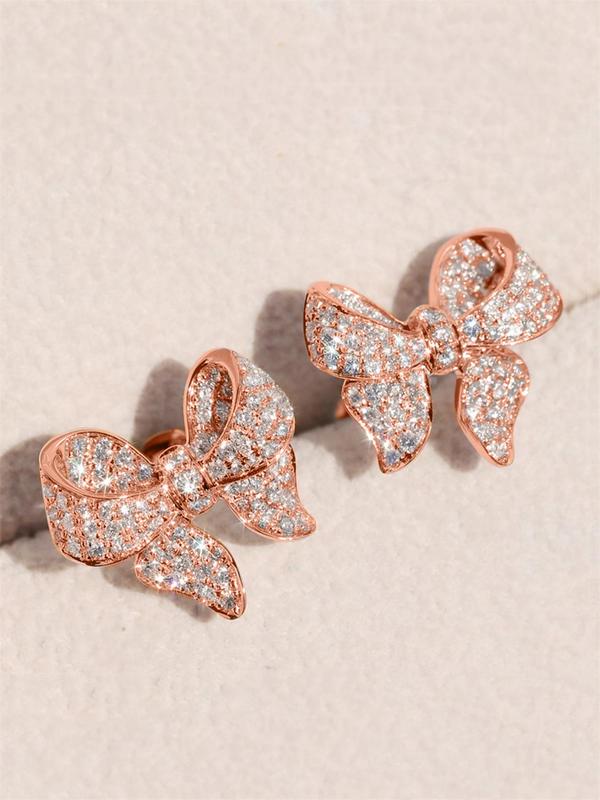 Rhinestone Decor Bow Design Stud Earrings for Girlfriend, Elegant Jewelry for Party, Daily Clothing Decor, Trendy All-match & Exquisite Jewelry As Birthday Gift