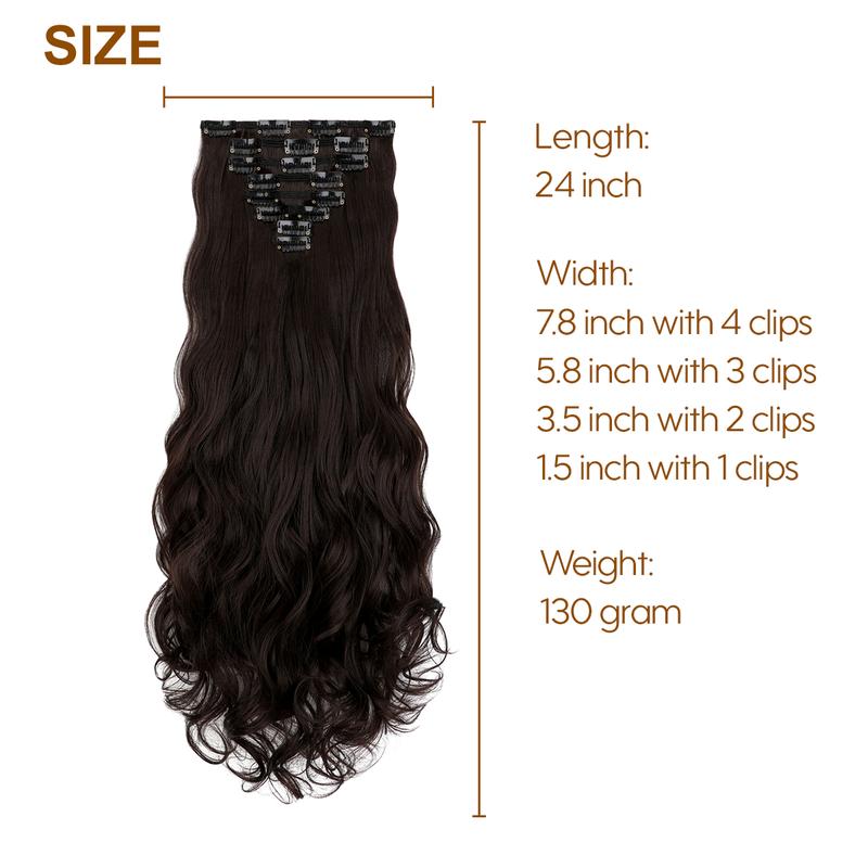 Cephemer Clip in Hair Extensions, 8 PCS  Curly Wave 24inch 130g Natural & Fluffy & Blends Well Hair Extensions, Synthetic Hairpieces Black Friday 2024 Christmas