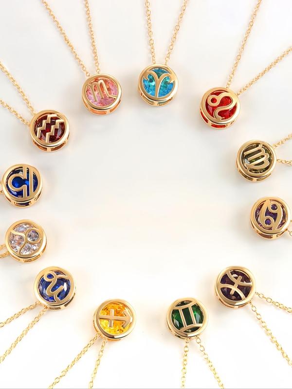 Fashionable Zodiac Sign Pendant Necklace for Women, Fashion Jewelry for Party, Daily Clothing Decor, Trendy All-match & Exquisite Jewelry for Birthday Gift