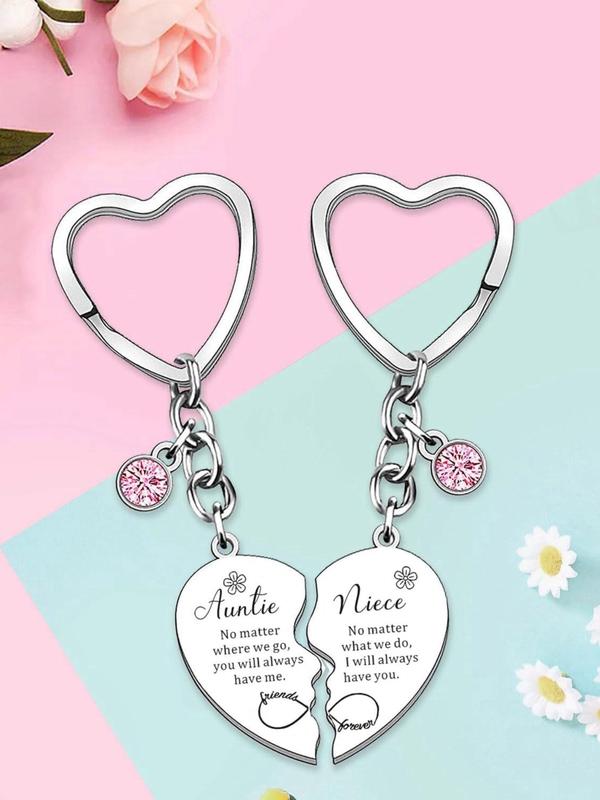 Broken Heart Shaped Keychain, Cute Letter Pattern Keychain for Aunt & Niece, Fashion Accessories for Women & Girls, Trendy All-match & Exquisite Keychain for Birthday Gift