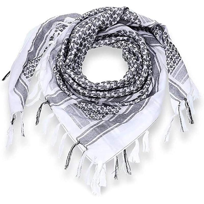 Palestine Shemagh White Black 100% Cotton Keffiyeh Scard Wrap Men and Women