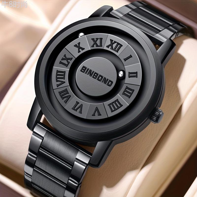 Binbond Funky Style Men's Watch with Magnetic Levitation Rolling Ball, Creative Personalized Concept, Non-Waterproof, Digital Display, Quartz Movement, Electronic Drive, Round Alloy Case, Stainless Steel Strap