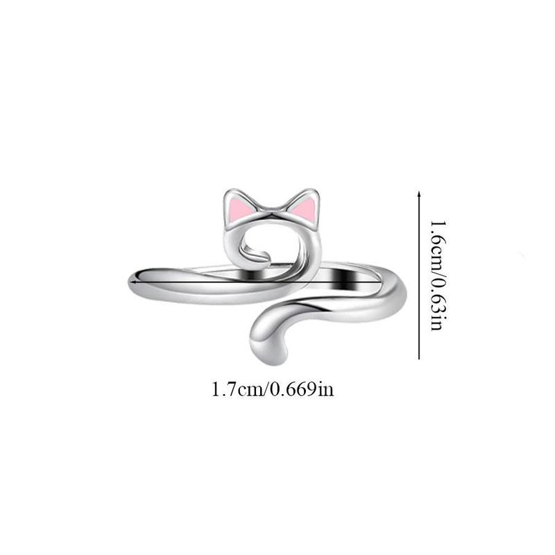 Cute Cat Design Adjustable Crochet String Ring, 2 Counts Adjustable Open Ring, Creative Knitting & Crochet Accessories for DIY