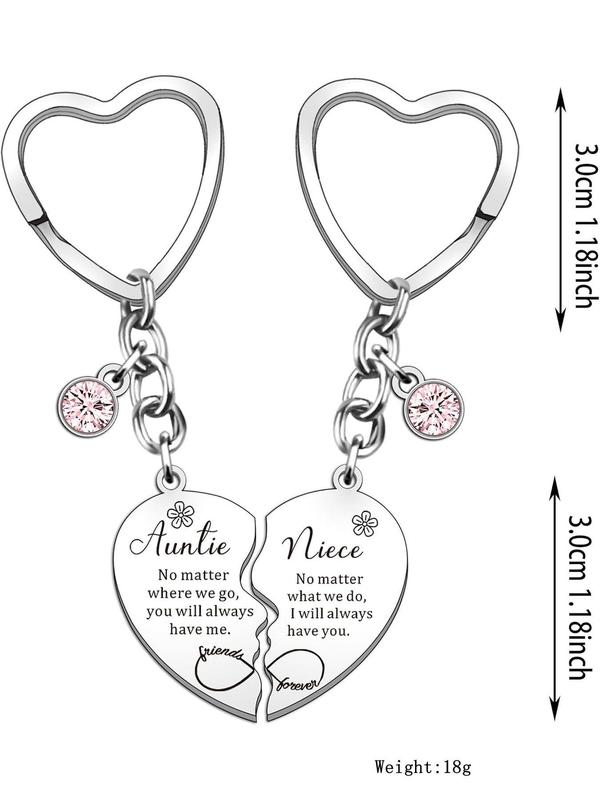 Broken Heart Shaped Keychain, Cute Letter Pattern Keychain for Aunt & Niece, Fashion Accessories for Women & Girls, Trendy All-match & Exquisite Keychain for Birthday Gift