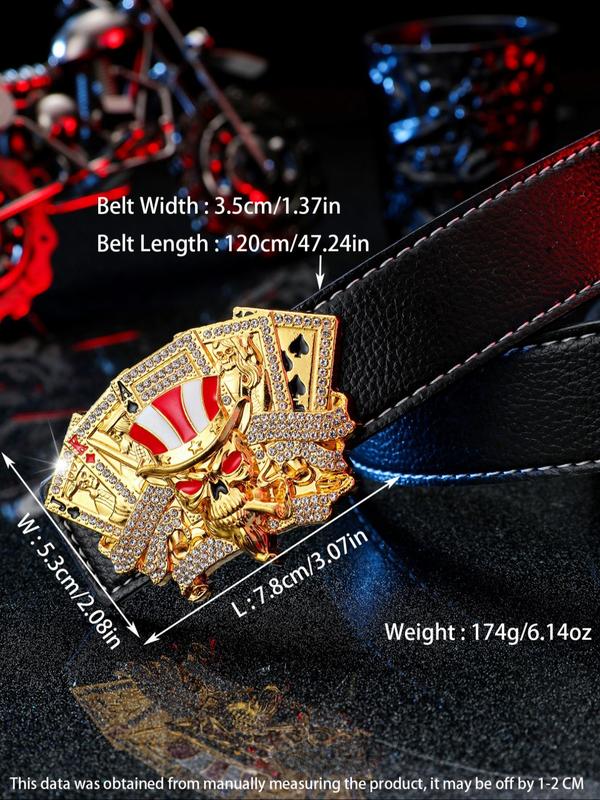 Men's Punk Style Fashion Rhinestones Decorated Poker Design Belt, Casual Trendy Pu Buckle Belt, Fashionable Belt for Daily & Party Clothing Decoration