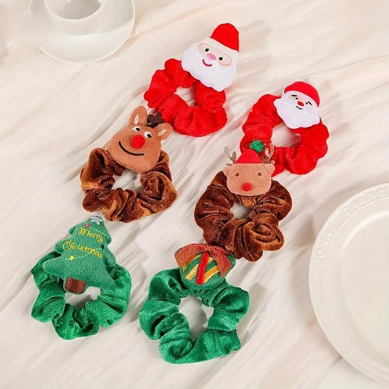 Random Color and Style Cute Christmas Themed Hair Tie, 3 Counts set Santa Claus Christmas Tree Design Hair Tie, Fashion Hair Accessories