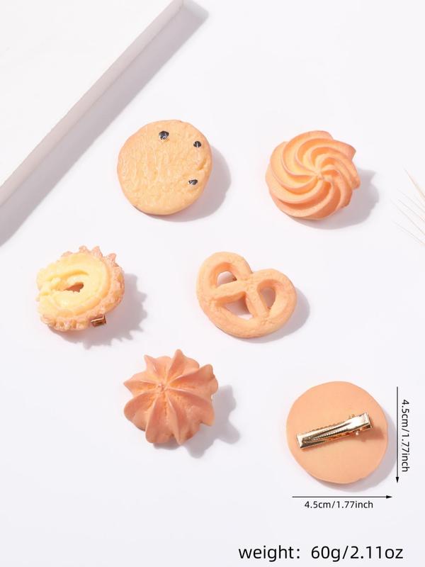 Funny Cookies Design Hair Clip (6pcs), Cute Cartoon Hair Accessories for Women & Girls, Simple Style Plain Color Temperament Seamless Bangs Clip for Party, Daily Clothing Decor