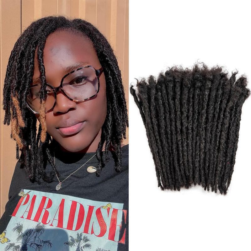 0.8cm Thickness Handmade Interlocking Locs, 100% Real Human Hair Loc Extensions, Natural Black Soft Dreadlocks for Women