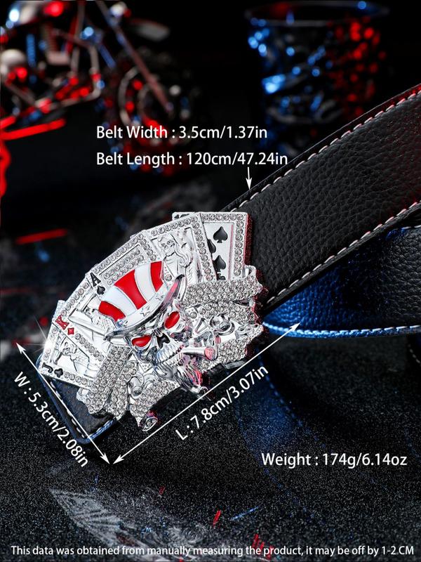 Men's Punk Style Fashion Rhinestones Decorated Poker Design Belt, Casual Trendy Pu Buckle Belt, Fashionable Belt for Daily & Party Clothing Decoration