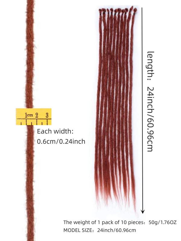 10 Strands 24 Inch Synthetic Dreadlock Extensions, 2024 Trendy Handmade Crochet Dreads Single Ended Dreads for Women's Daily, Cosplay, Anime Or Costume Party Braided Hairstyle Ideas