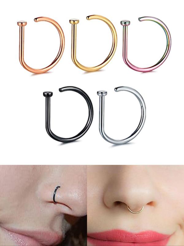 Punk Stainless Steel Nose Ring (5pcs), Fashion Nose Rings, D-shaped Fake Nose Ring, Body Jewelry for Septum and Nose Clip, Trendy All-match & Exquisite Jewelry for Birthday Gift