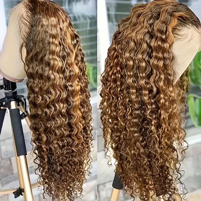 13 X4 Human Hair Wigs Glueless Wig P4 27 Highlight Long Deep Wave Wig Long Curly Wavy Wig 180% Density Natural Hairline, Pre-Plucked Baby Hair