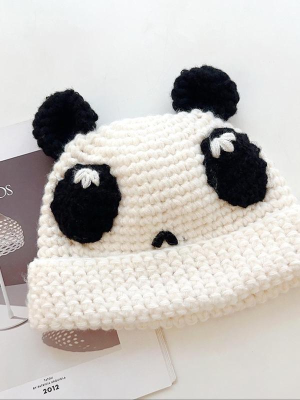 Cute Cartoon Clown Panda Design Beanie Hat, Casual Thickened Windproof Braided Crochet Warm Knit Hat for Fall & Winter, Fashion Accessories for Both Men & Women