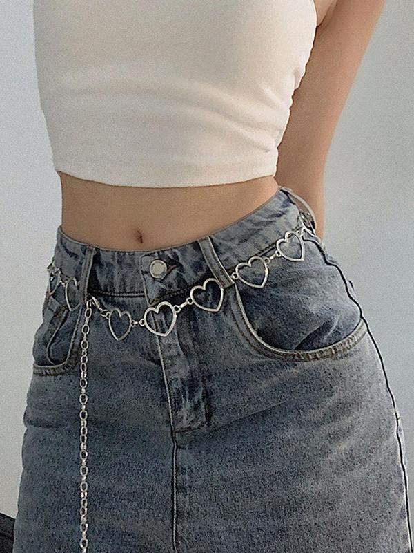 Women's Summer Hollow Out Heart Decor Chain Belt, Fashion Decorative Waist Sash for Jeans Skirt Dress