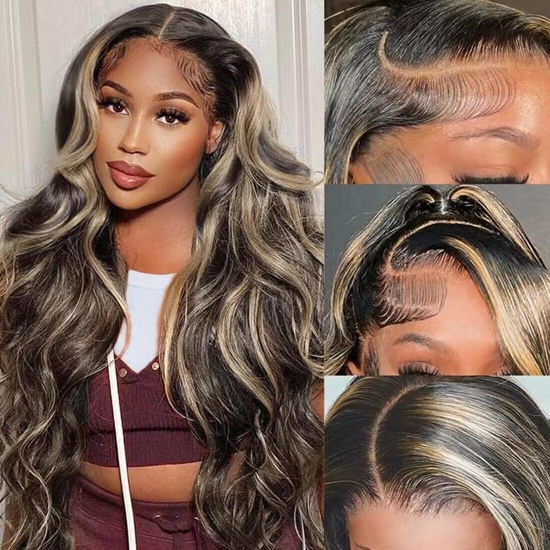 P1B 27 13x4 Highlight Blonde Body Wave Lace Front Wigs Human Hair Honey Blonde Colored Lace Frontal Glueless Wigs Human Hair Pre Plucked for Women with Baby Hair