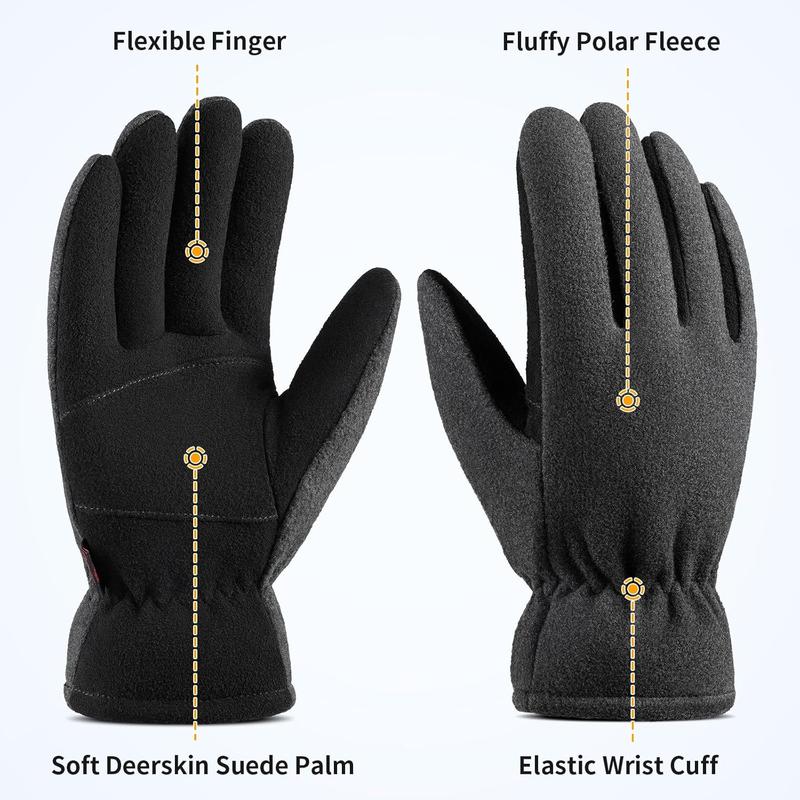 Winter Gloves for Men Women: -20F Thermal Warm Deerskin Polar Fleece Cotton Glove