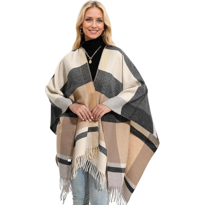 Shawl Wraps Gifts for Women,Warm Poncho Sweater,Tassels Open Front capes, Travel Christmas Gifts for Winter Fall