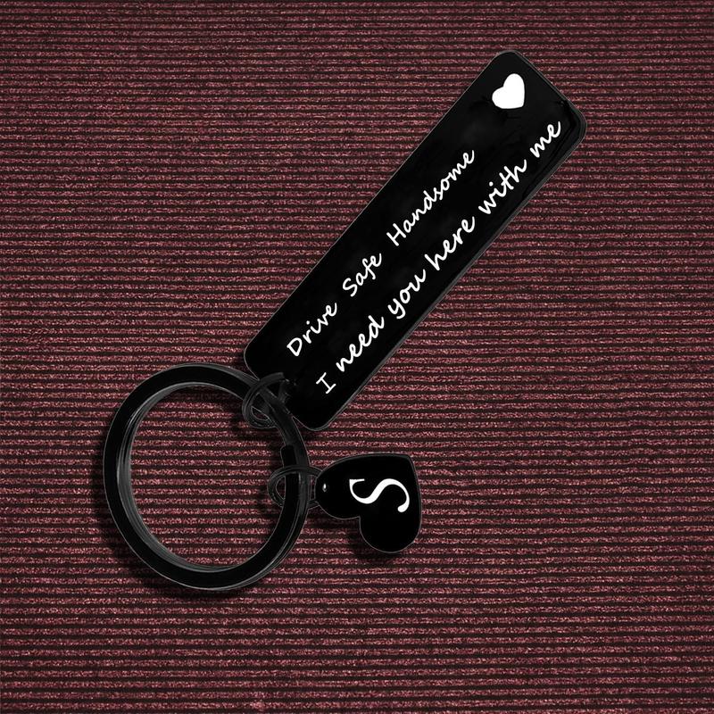 Drive Safe Keychain for Boyfriend Husband Dad 26 Initial Letter Keyring Valentine’s Day Gifts for Him Husband Gifts