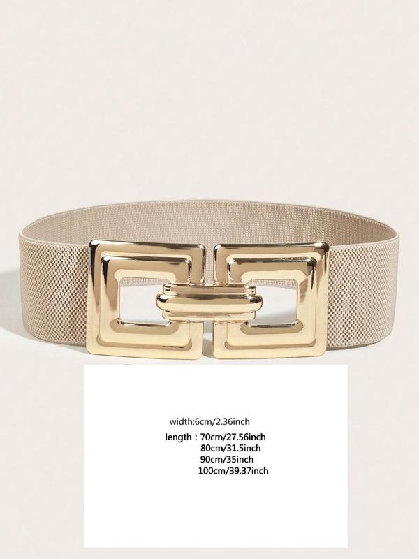 Women's Elegant Square Buckle Decor Wide Belt, Fashionable High Stretch Waistband for Daily Clothing Decoration, Trendy All-match & Exquisite Belt for Birthday Gift