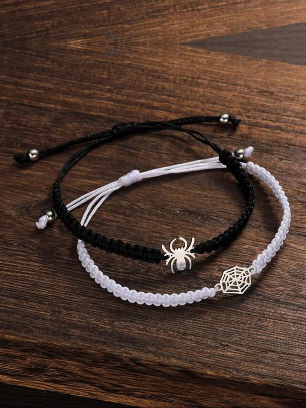 Spider & Web Decor Adjustable Bracelet Set, Fashionable Braided Bracelet for Women & Men, Trendy All-match & Exquisite Jewelry for Birthday Gift