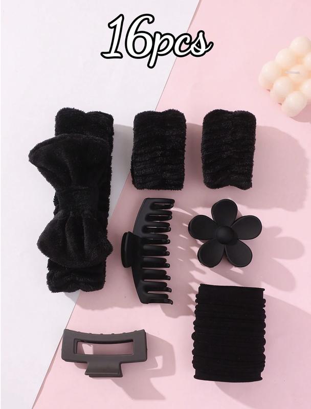 16pcs Bow Knot Fleece Headband Set with Hair Ties, Wristband, Plush Hair Ties and  Plush Scrunchies, Hair Clip Accessories