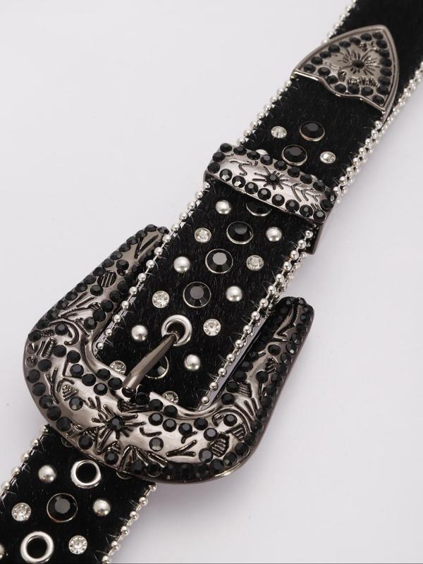 Men's Punk Style Rhinestones & Rivet & Skull Decor Belt, Fashion Belt for Party, Daily Clothing Decor, Trendy All-match & Exquisite Belt for Birthday Gift