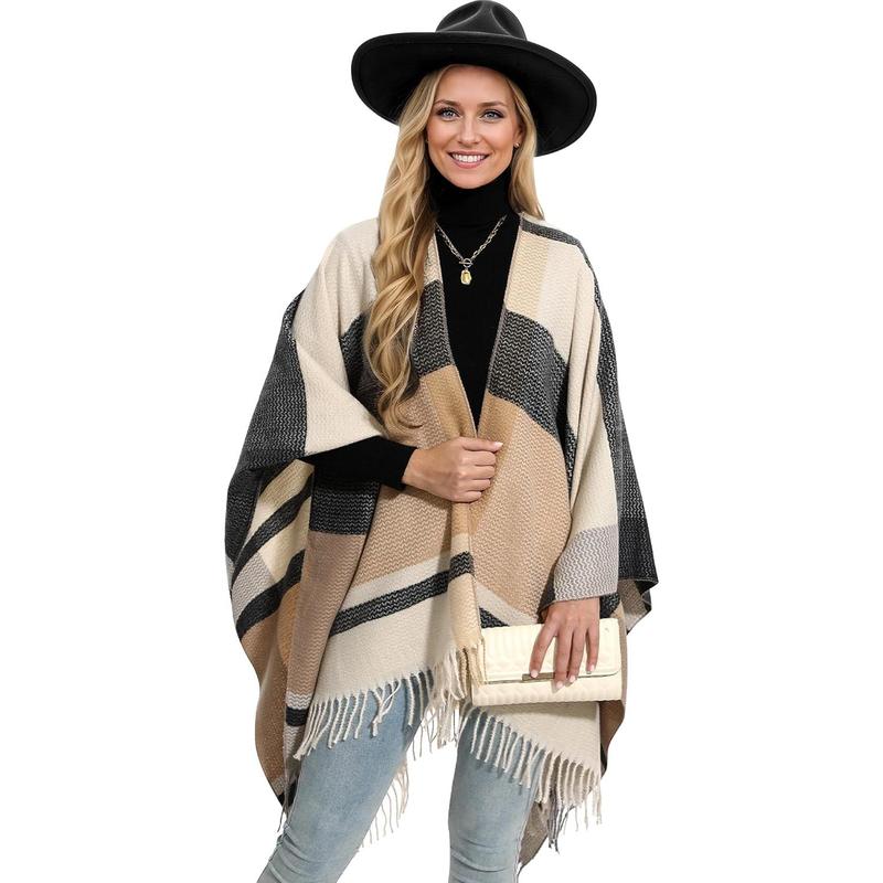 Shawl Wraps Gifts for Women,Warm Poncho Sweater,Tassels Open Front capes, Travel Christmas Gifts for Winter Fall