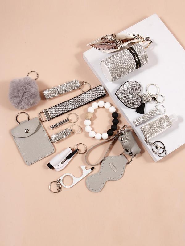 Glitter Rhinestone Decor Mixed Keychain Set, Fun Keychains Set for Women & Girls Back To School, Fashion Keychain for Daily Bag Decor, Trendy All-match Keychain for Gift, Fall Outfits, Fall Freshness Fall Fall Sets