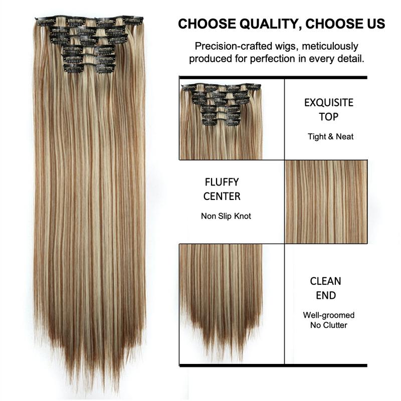 Women's 24 inch Long Straight Clip-in Hair Extensions for Daily & Costume Party 6 Pcs, Natural Fluffy Synthetic Hair Extensions for Daily & Party Decoration