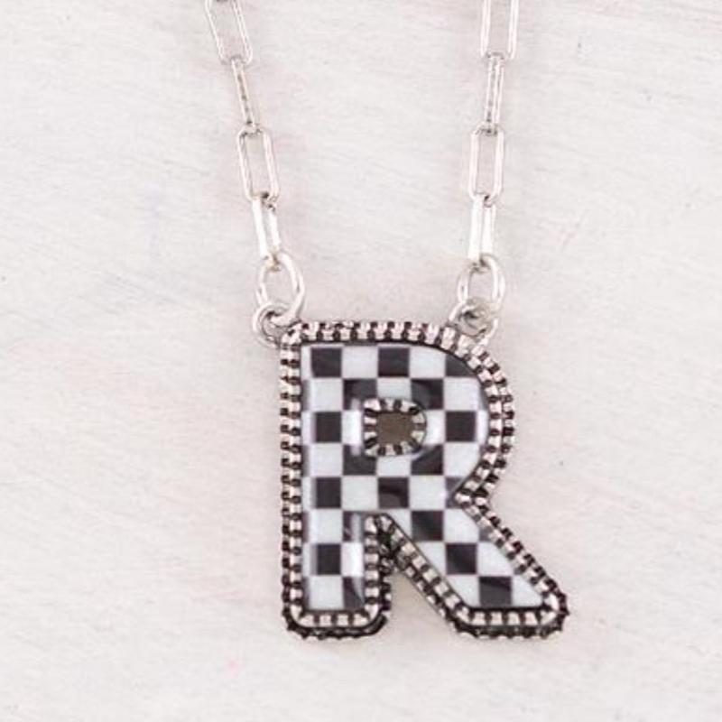 Checkered Initial Pendant Necklace with Lobster Claw Closure - 18 Inches