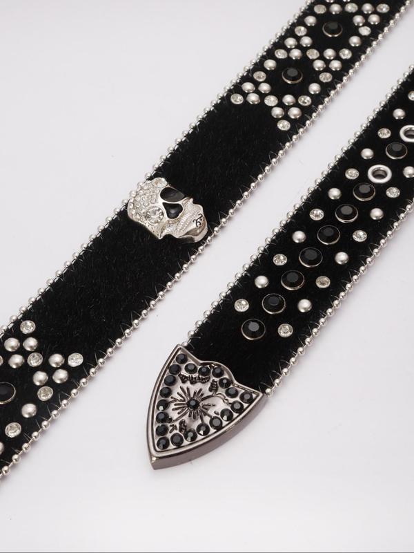 Men's Punk Style Rhinestones & Rivet & Skull Decor Belt, Fashion Belt for Party, Daily Clothing Decor, Trendy All-match & Exquisite Belt for Birthday Gift