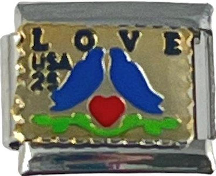 Italian Charm Link 9mm Love Birds Stamp Charm