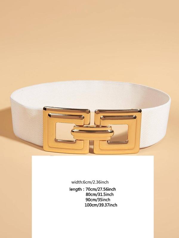 Women's Elegant Square Buckle Decor Wide Belt, Fashionable High Stretch Waistband for Daily Clothing Decoration, Trendy All-match & Exquisite Belt for Birthday Gift