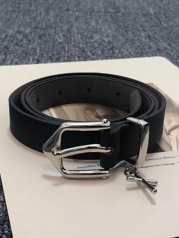 Simple Design All-match Plain Belt,  Cross Decor Pu Buckle Skinny Belt, Casual Waistband for Jeans Trousers