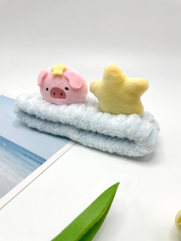 Cute Cartoon Pig & Star Design Hair Band, Soft Plush Hair Band, Fashion Hair Accessories for Women & Girls