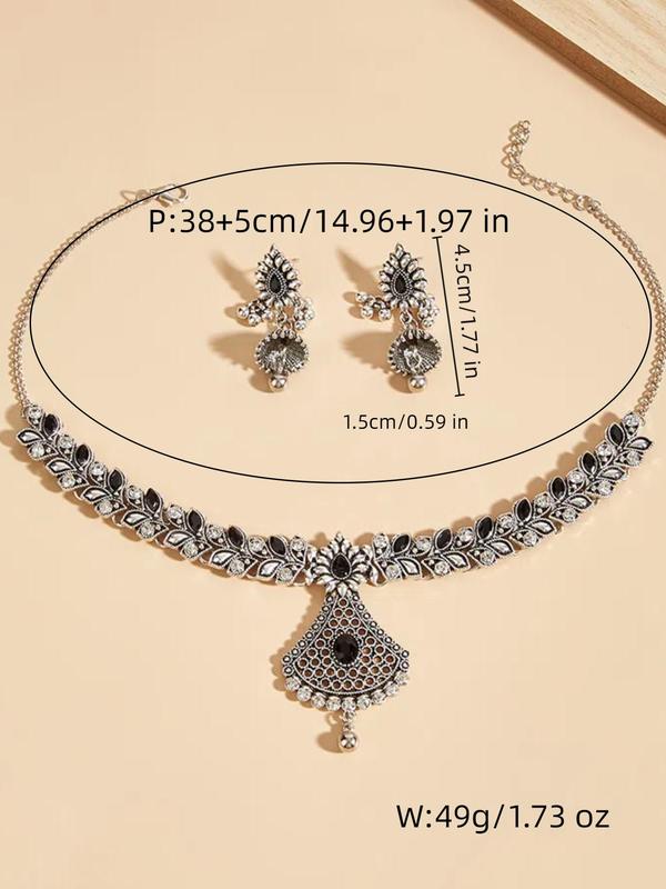 Women's Elegant Boho Style Jewelry Set, Exquisite Trendy Rhinestone Decorated Pendant Necklace & Dangle Earrings, Chic Jewelry Set for Party Decoration