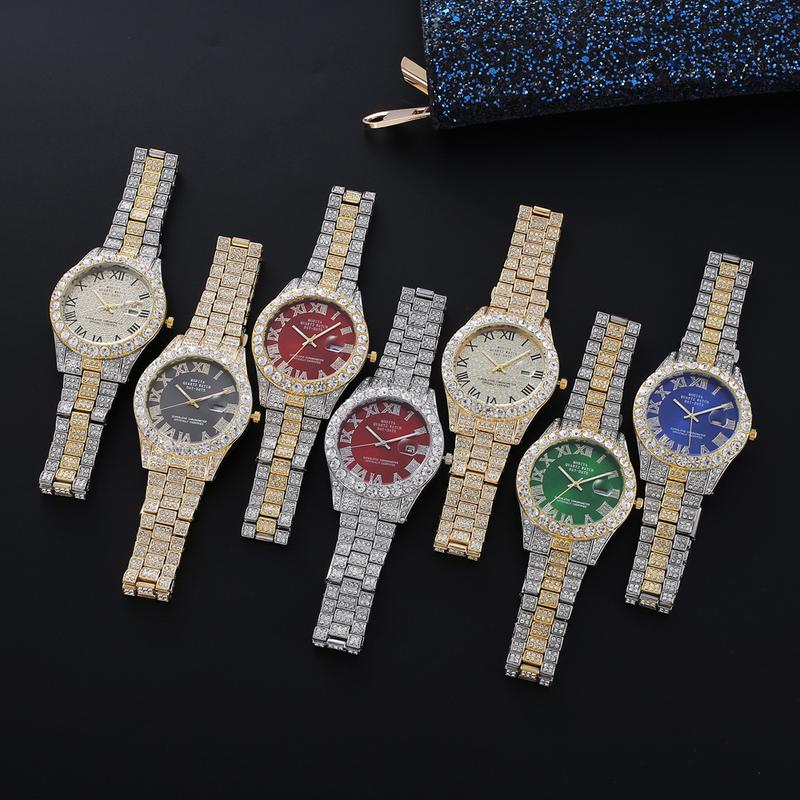 Diamond Dial Roman Scale Steel Watch Men's Calendar Quartz Watch Starry Men's Watch