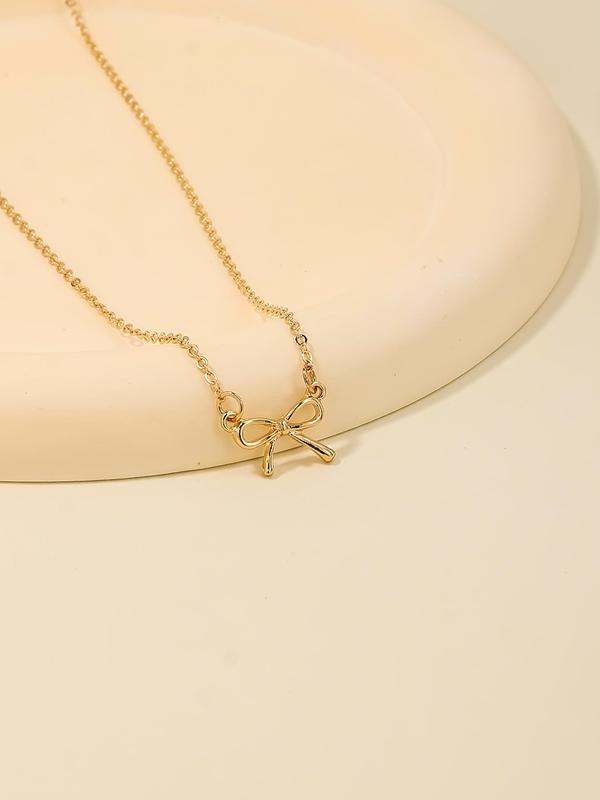 Summer Elegant Style Bowknot Design Pendant Necklace As Galentineday Gift, Bow Charm Necklace, Fashion Jewelry Accessories for Women As Gift