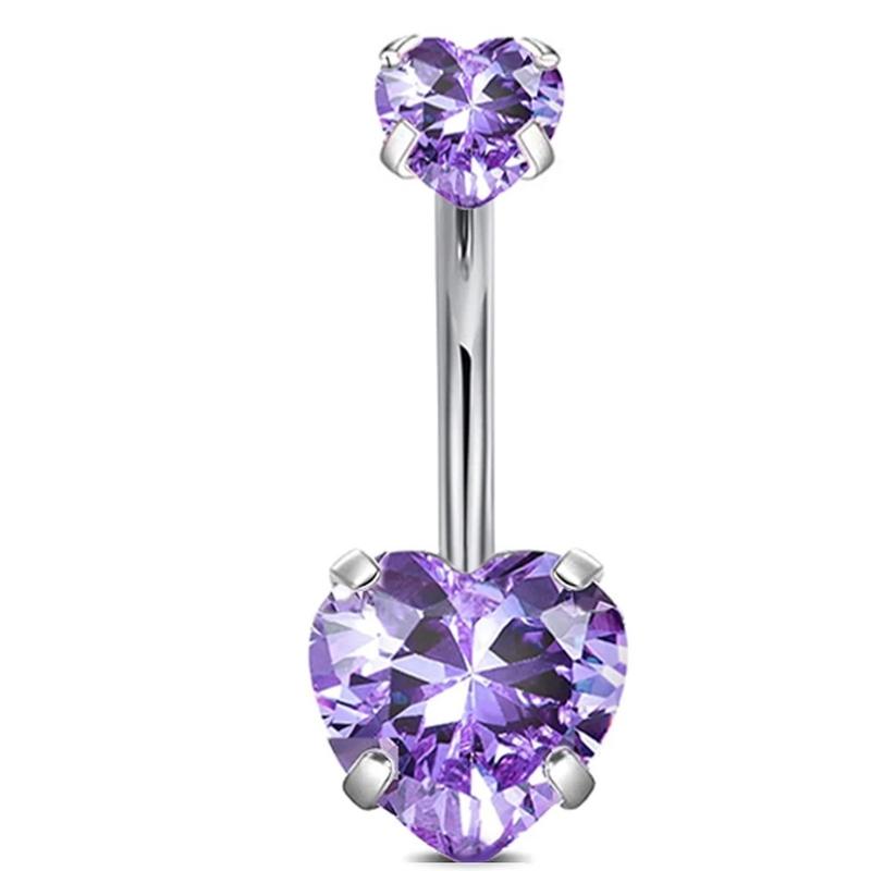 Women's Rhinestone Heart Belly Button Ring - Surgical Stainless Steel