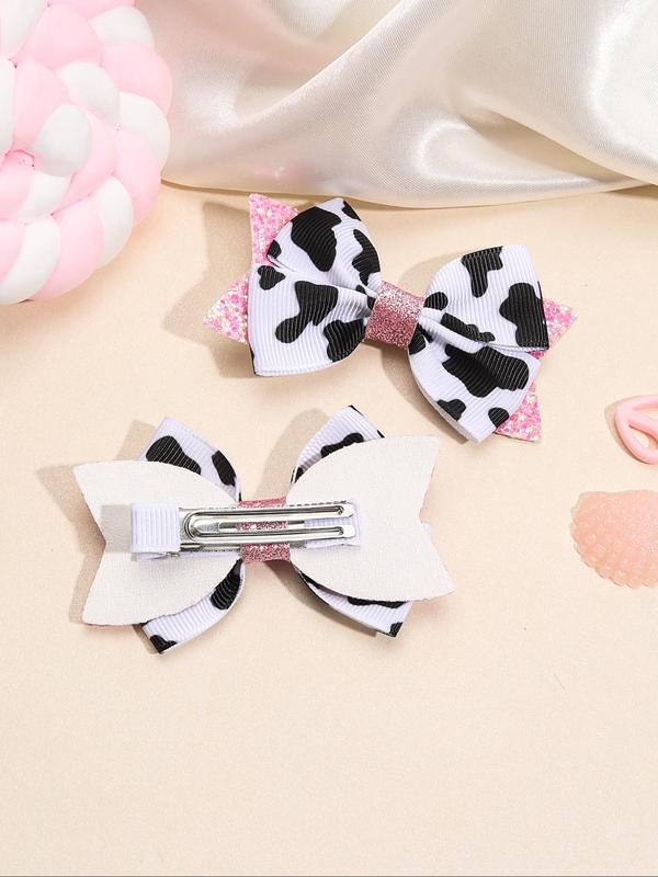 Cute Cow Print Bow Decor Hair Clip, Contrast Sequin Design Hair Accessories for Girls, Fashion Hair Accessories for Party, Daily Clothing Decor