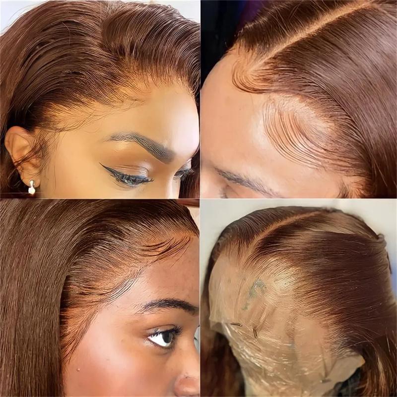 13x4 13x6 Chocolate Brown Straight Lace Front Wig HD Transparent Lace Frontal Wig Human Hair Preplucked Colored Human Hair Wigs 180% Buy 1 Chocolate Brown Color Wig Get 1 Pink Bag 1 HD Wig Cap 1 Brown Wig Cap and 1 Eyelashes