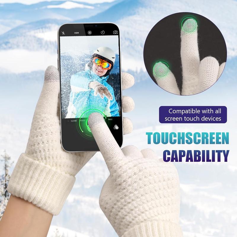 Womens Winter Gloves - Warm Soft Touchscreen Winter Gloves for Women, Elastic Cuff Knit Gloves for cold weather