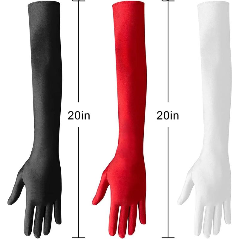 Long Black Opera Gloves for Women, 1920s Satin Stretchy Elbow Length Party Gloves Costumes Bridal, 20inch