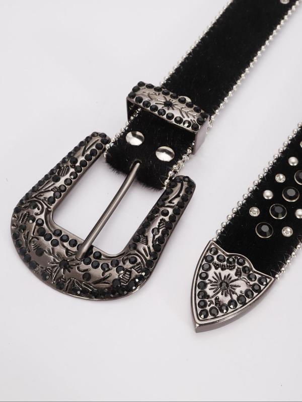 Men's Punk Style Rhinestones & Rivet & Skull Decor Belt, Fashion Belt for Party, Daily Clothing Decor, Trendy All-match & Exquisite Belt for Birthday Gift