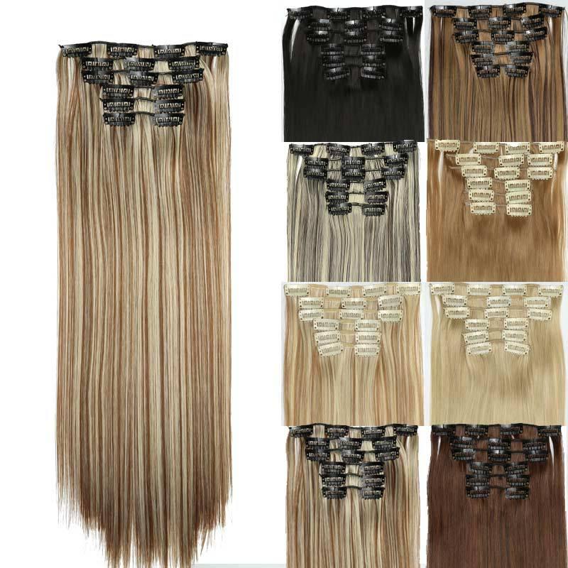 Women's 24 inch Long Straight Clip-in Hair Extensions for Daily & Costume Party 6 Pcs, Natural Fluffy Synthetic Hair Extensions for Daily & Party Decoration